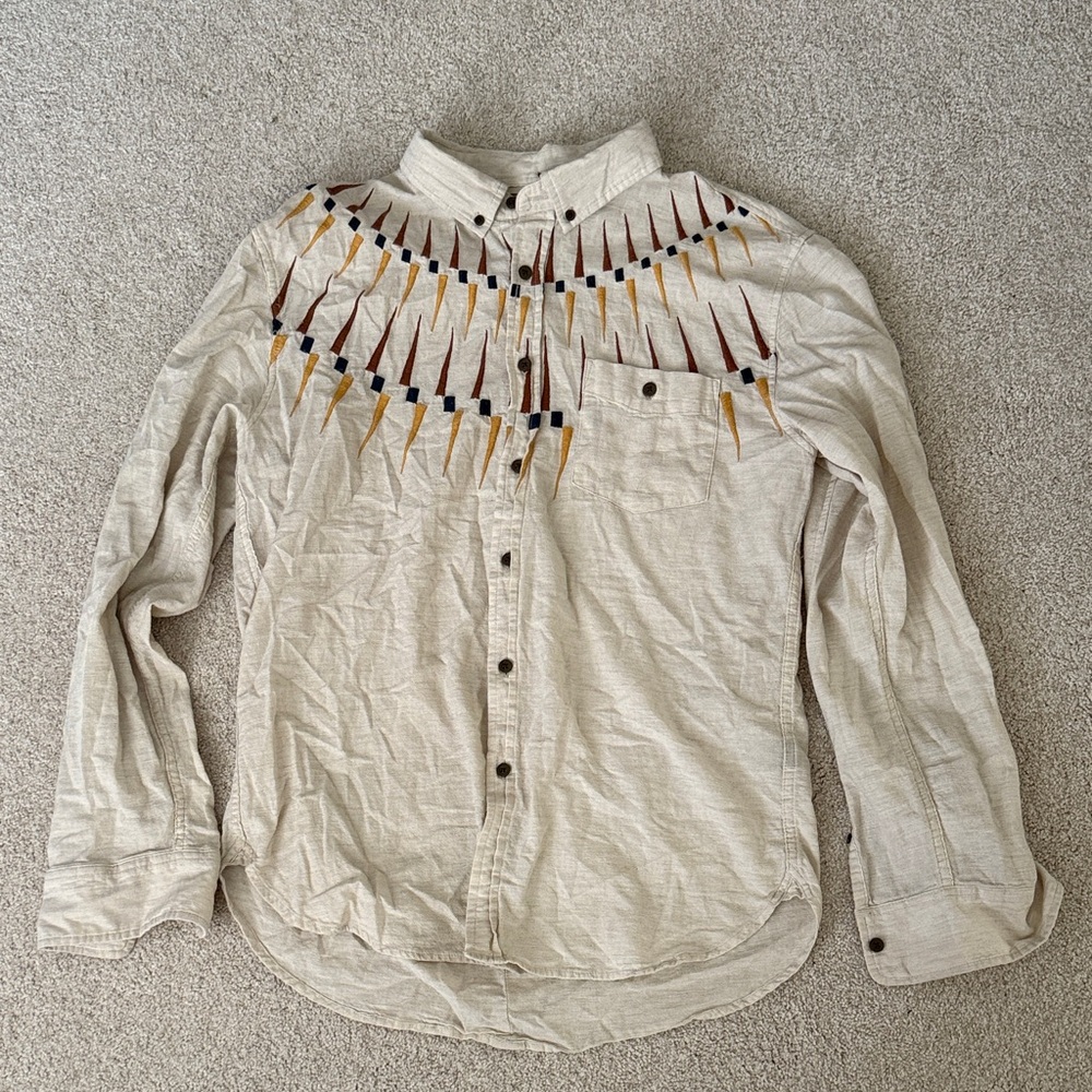 Zanerobe Cream Button Down Shirt with Red and Gold Accents